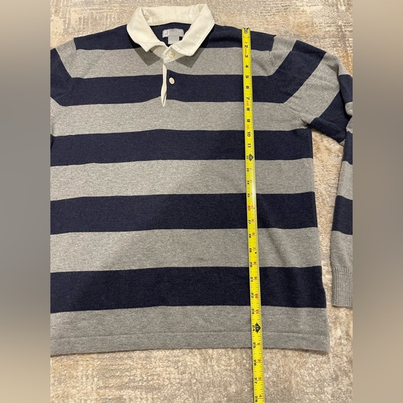 JCP Combed Cotton Striped Long Sleeve Polo Shirt Gray Blue Size Large Y2K Preppy - Picture 8 of 9